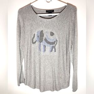 Rachel Zoe Heather Gray Long Sleeve Top with Embellished Elephant